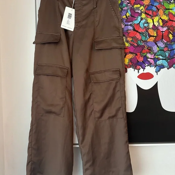 BNWT chocolate brown “mocha” Milan satin cargo The Noli Shop pants 4 - Picture 5 of 8